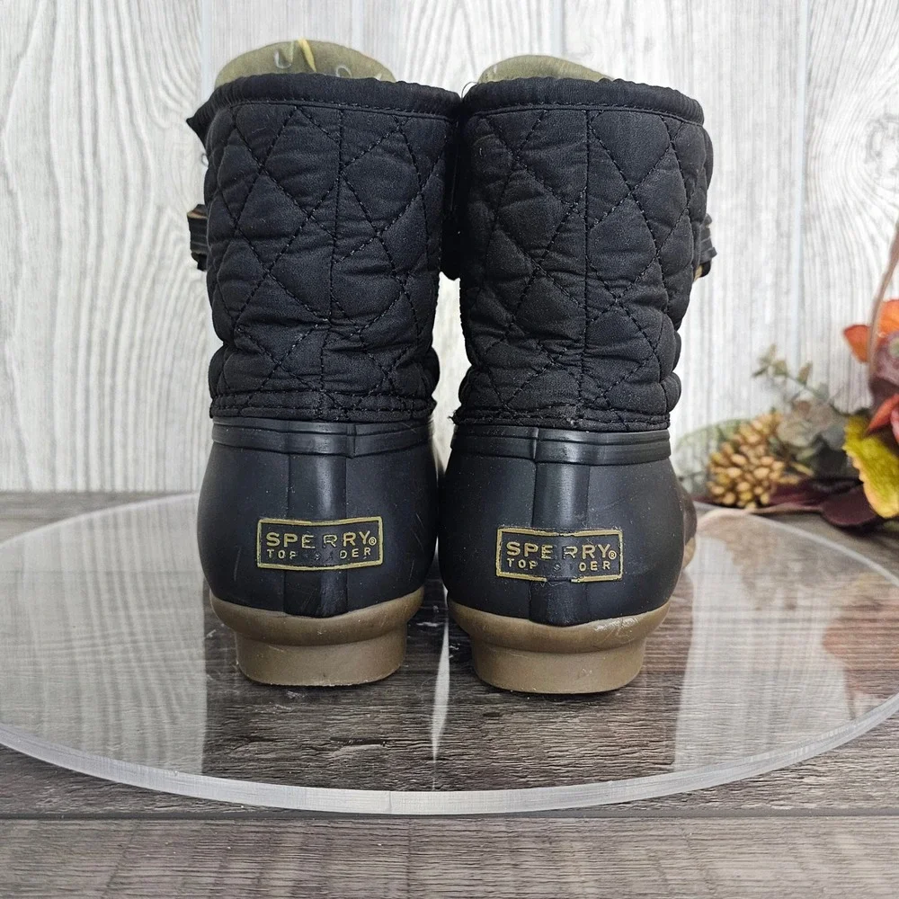 Sperry Saltwater Quilted Duck Boots Women's 6 Black Waterproof STS94063